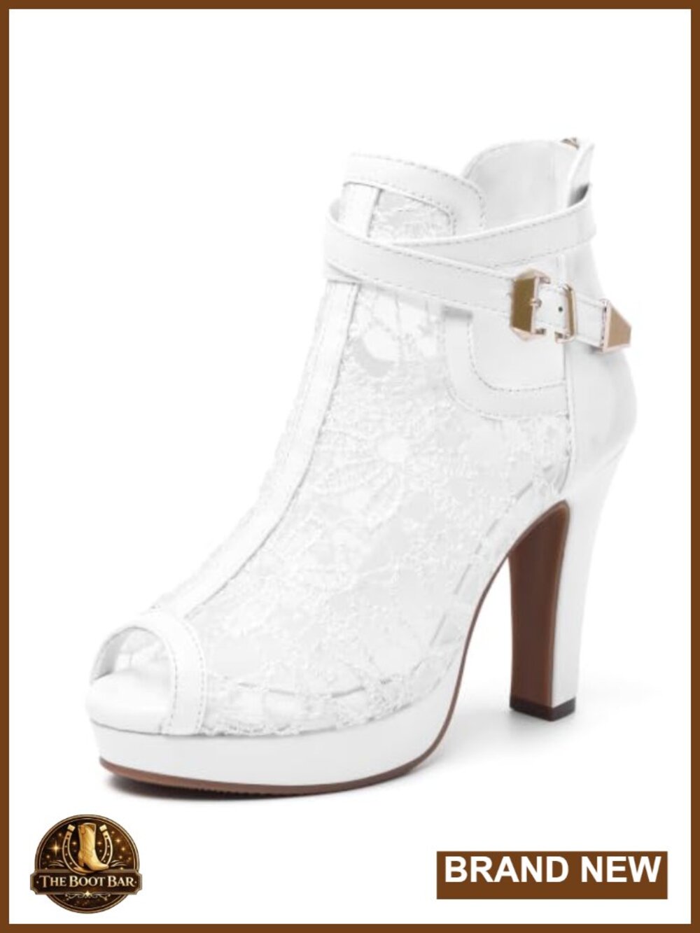 Lace Mesh Peep Toe Ankle Booties Block Heel Platform Buckle Zip